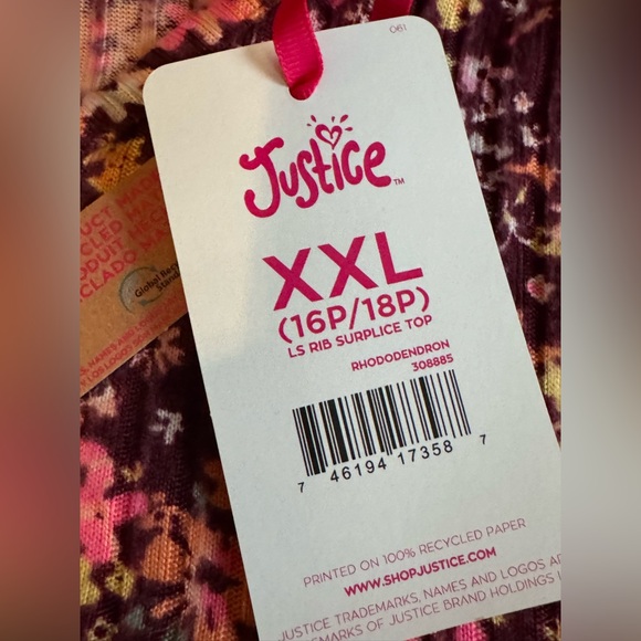 Justice girls long sleeve floral top size xxl nwt - Picture 3 of 6